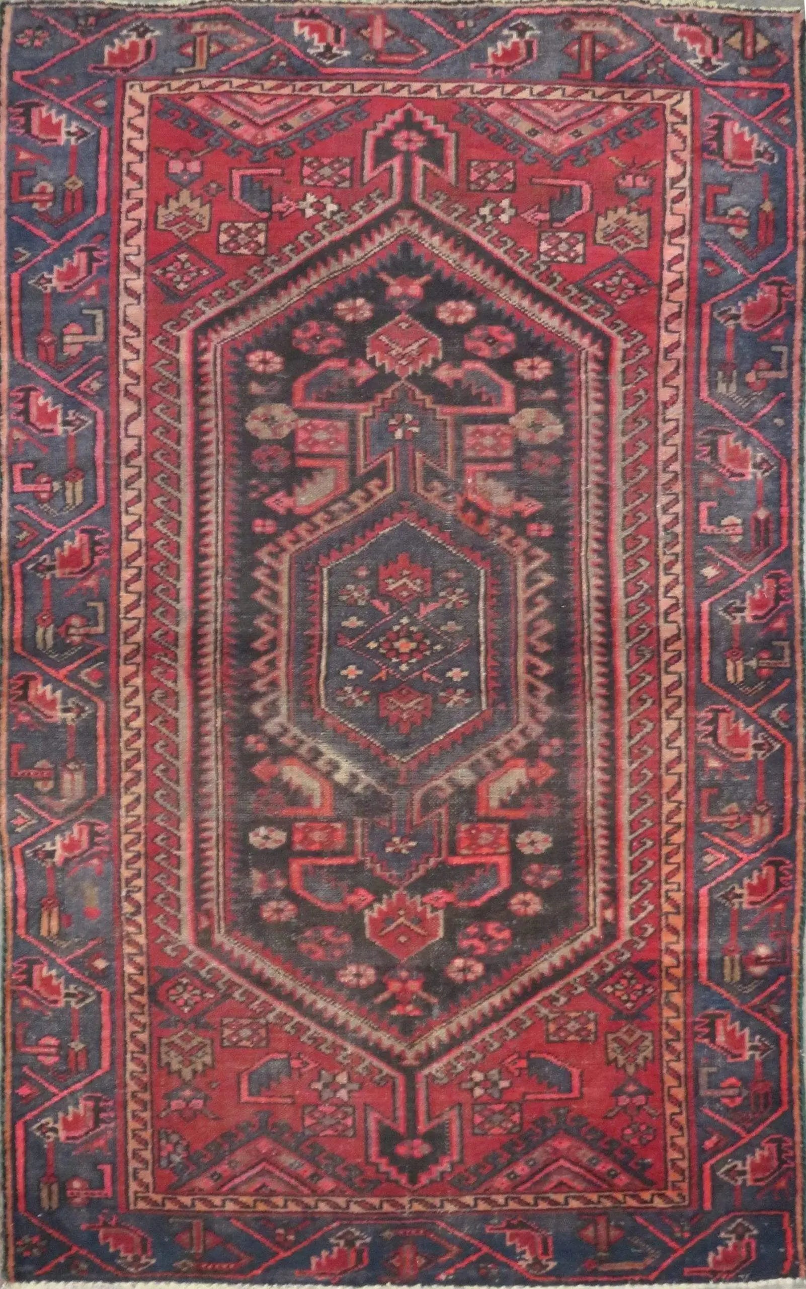 One Of The Kind Hand-Knotted Persian Wool Rug _ Luxurious Vintage Design, 6'1" x 3'7", Artisan Crafted
